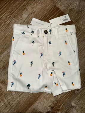 Janie and Jack Tropical Embroidered White Kids Shorts